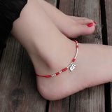 Elephant 925 Silver Anklet Red Thread Foot Chain