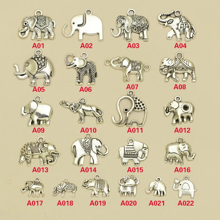 Elephant Charms, Silver Plated Pendants for Jewelry Making