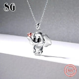 Elephant Rose Heart Pendant Chain 925 Sterling Silver Animal Necklace For Women
