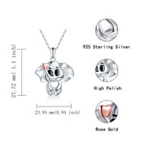 Elephant Rose Heart Pendant Chain 925 Sterling Silver Animal Necklace For Women