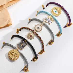 Elephant Star Evil Eye Heart Charms Bracelet for Women Boho Chains Bangle