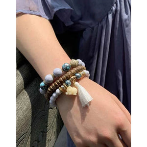 Elephant Tassel Strand Bracelets Bohemian Bib Beads Bangles 3pcs/pack