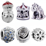 Snowflake Christmas Carousel Charm Bead 925 Sterling Silver
