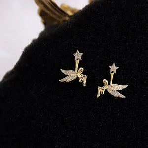 925 Silver Elf Stud Earrings with Zircon Angel Star Design