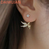 925 Silver Elf Stud Earrings with Zircon Angel Star Design