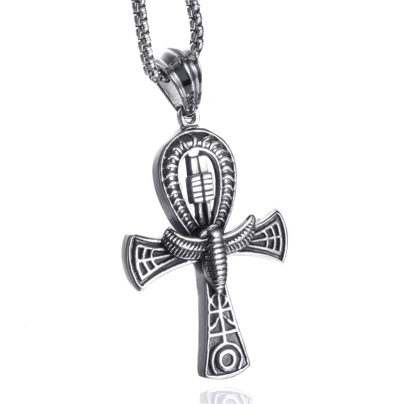 Elfasio Ankh Cross Pendant Necklace Stainless Steel Egyptian Symbol Protection