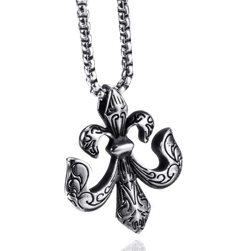Fleur de Lis Pendant Necklace Stainless Steel Chain 18-30inch