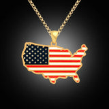 Elfin Stainless Steel American National Map Necklace
