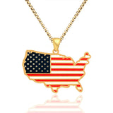 Elfin Stainless Steel American National Map Necklace