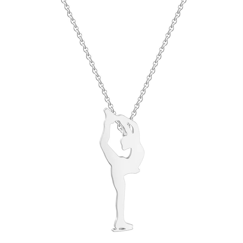 Elfin2023 Stainless Steel Figure Skating Pendant Necklace