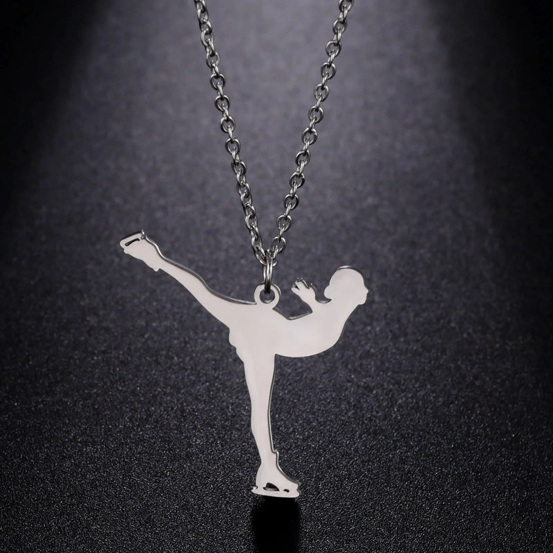 Elfin2023 Figure Skating Necklace Stainless Steel Pendant