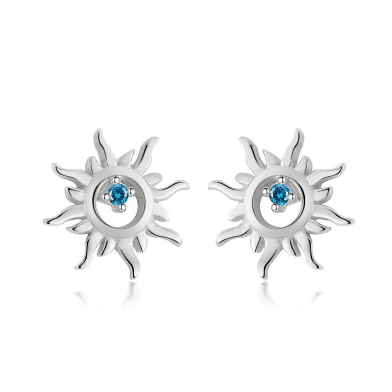 925 Silver CZ Sun Stud Earrings Gift For Girls