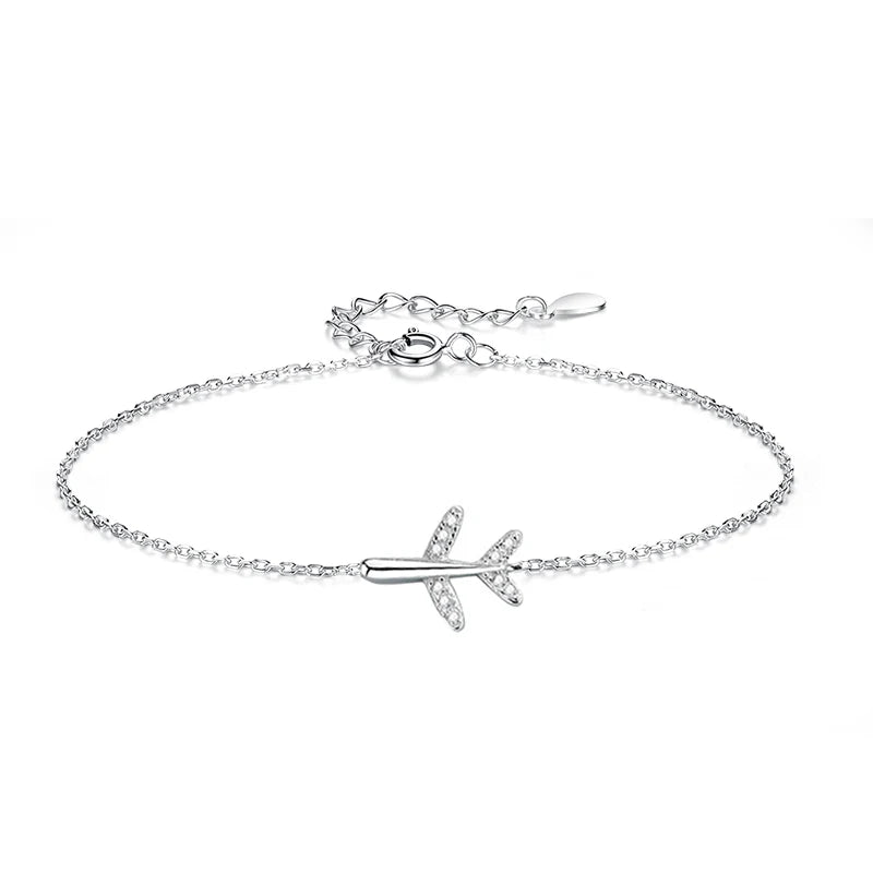 925 Sterling Silver Plane Chain Bracelet Women Girls Gift DD1307