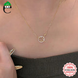 Real s925 Silver Necklace with Zircon Circle Pendant