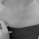 Real s925 Silver Necklace with Zircon Circle Pendant