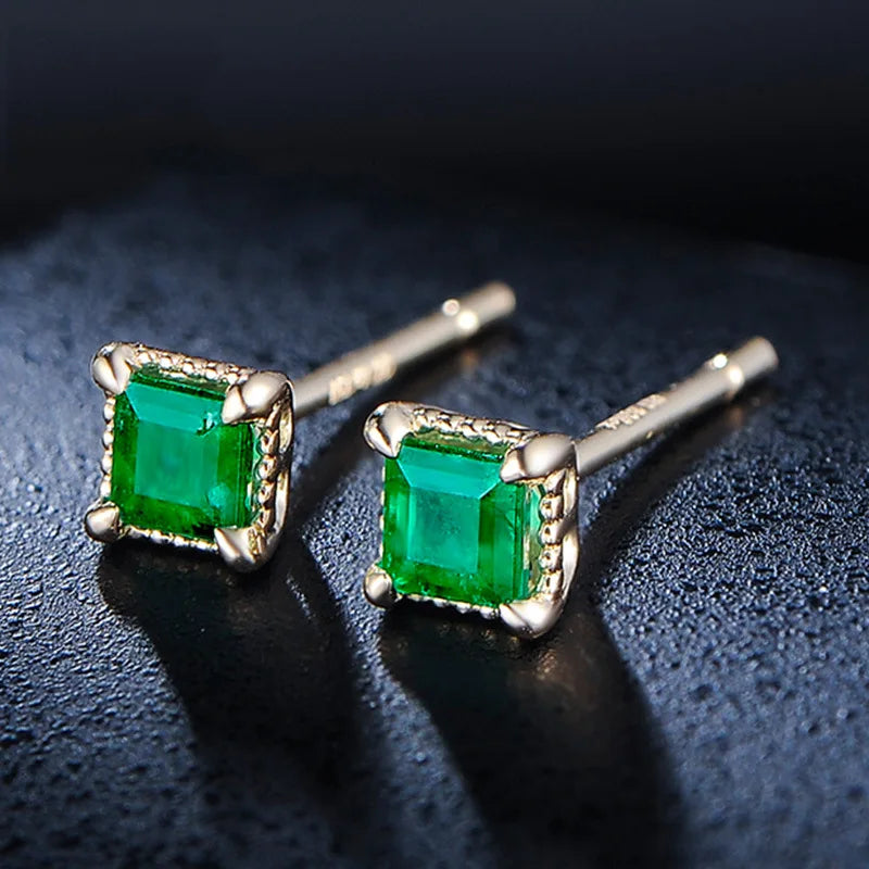 Emerald 14K Yellow Jade Earrings for Women Round Studs