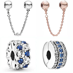 Embossed Heart Safety Chain Clip Beads 925 Sterling Silver Charm
