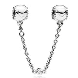 Embossed Heart Safety Chain Clip Beads 925 Sterling Silver Charm
