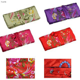 Oriental Silk Embroidered Jewelry Roll Wrap Gem Organizer