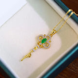 Emerald Crystals Key Pendant Light Green Gemstone Necklace