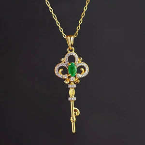 Emerald Crystals Key Pendant Light Green Gemstone Necklace