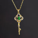 Emerald Crystals Key Pendant Light Green Gemstone Necklace