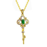 Emerald Crystals Key Pendant Light Green Gemstone Necklace Engagement Jewelry