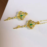 Emerald Crystals Key Pendant Light Green Gemstone Necklace