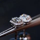 Emerald Cut Moissanite Diamond Stud Earrings 925 Sterling Silver Bridal Jewelry