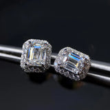Emerald Cut Moissanite Diamond Stud Earrings 925 Sterling Silver Bridal Jewelry