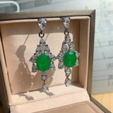 Emerald Gemstone Water Droplet Earrings Wedding Bridal Tassel Jewelry