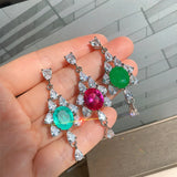 Emerald Gemstone Water Droplet Earrings Wedding Bridal Tassel Jewelry