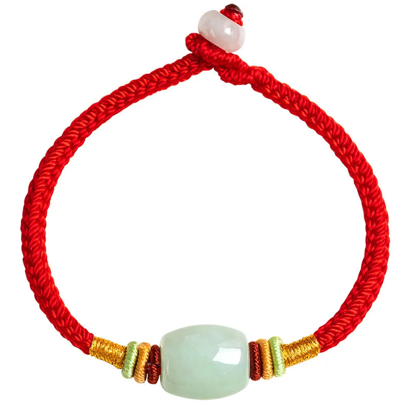 Emerald Jade Beaded Bracelet Natural Amulet Green Carved Jewelry