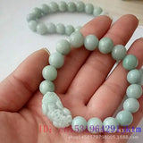 Emerald Jade Pixiu Bracelet Natural Jadeite Beaded Charm Bracelet for Women