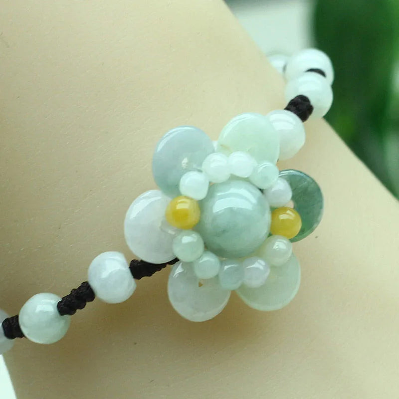 Emerald Jade Sunflower Bracelet Natural Jadeite Jewelry