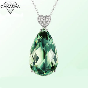 Emerald Pendant Heart Set with Zircon Treasure Necklace