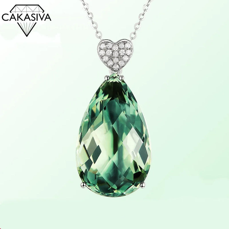 Emerald Pendant Heart Set with Zircon Treasure Necklace