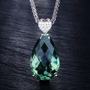 Emerald Pendant Heart Set with Zircon Treasure Necklace