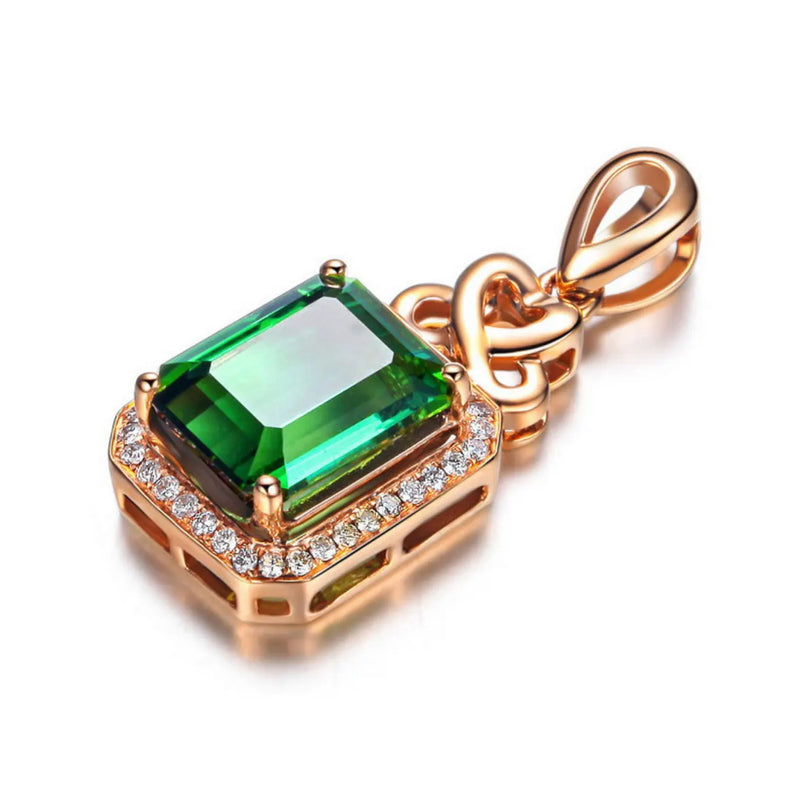Emerald Pendant Silver Plated 18K Rose Gemstone Necklace