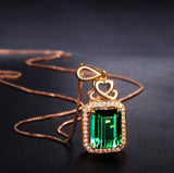 Emerald Pendant Silver Plated 18K Rose Gemstone Necklace