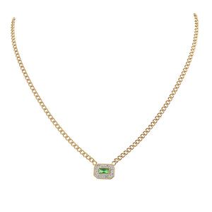 Emerald Stainless Steel Necklace Green Zircon Pendant Collar Choker