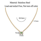 Emerald Stainless Steel Necklace Green Zircon Pendant Collar Choker