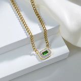 Emerald Stainless Steel Necklace Green Zircon Pendant Collar Choker