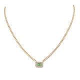 Emerald Stainless Steel Necklace Green Zircon Pendant Collar Choker