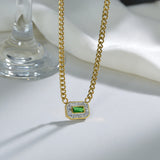 Emerald Stainless Steel Necklace Green Zircon Pendant Collar Choker