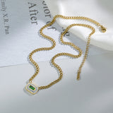 Emerald Stainless Steel Necklace Green Zircon Pendant Collar Choker