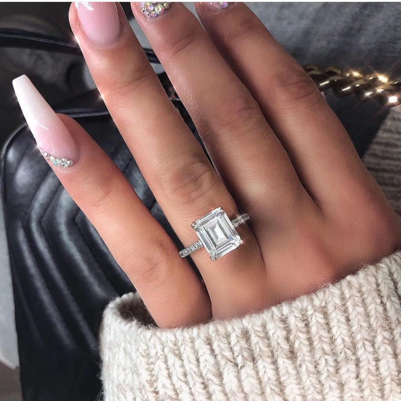 3ct Lab Diamond Emerald Cut Ring 925 Silver Engagement Wedding Band
