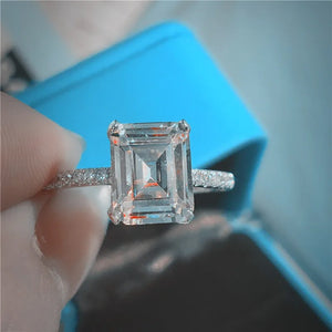 3ct Lab Diamond Emerald Cut Ring 925 Silver Engagement Wedding Band
