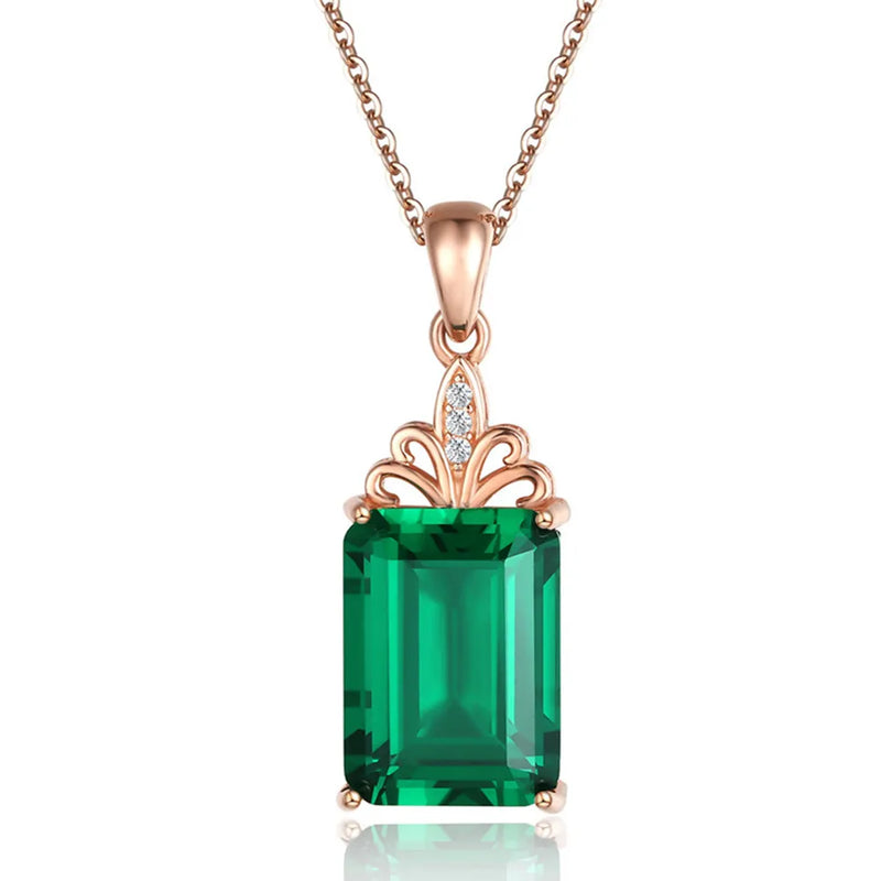 Emerald Gemstone Pendant Necklace 18k Rose Bague Zircon Diamond Jewelry