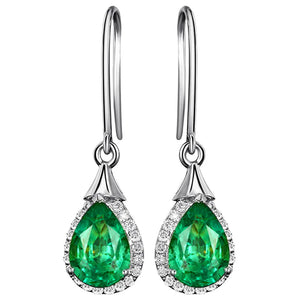 Emerald Gemstone Green Crystal Dangle Drop Earrings Zircon Diamonds